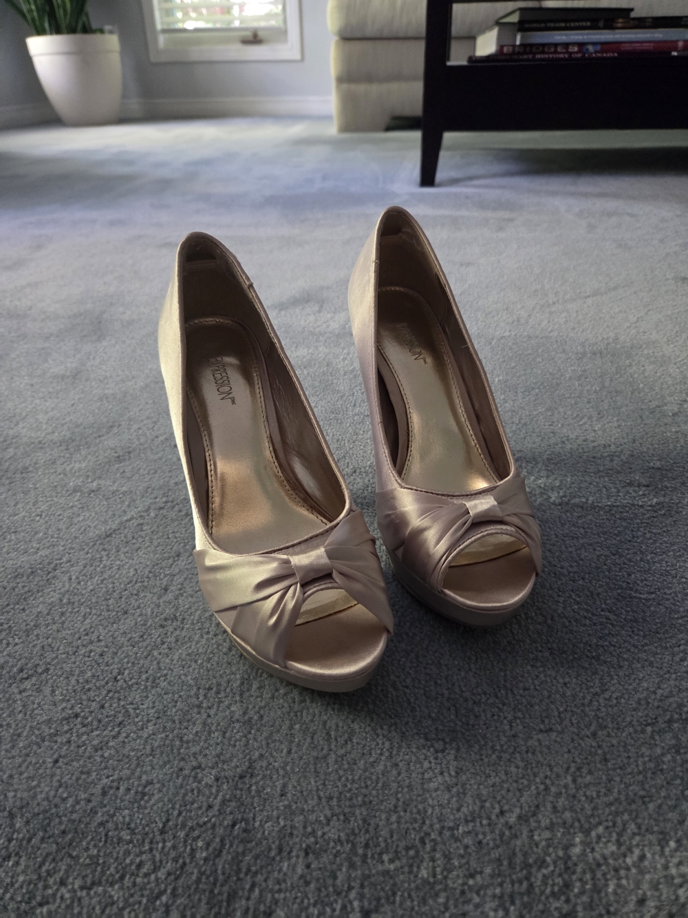 Expressions Satin Peep-Toe Heels in Blush